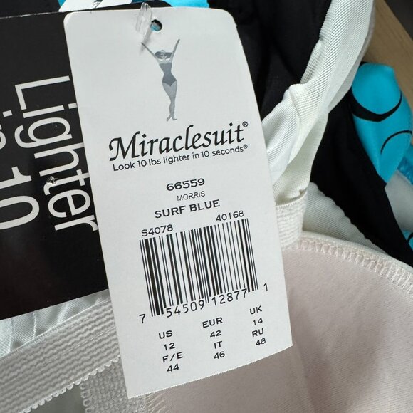 Miraclesuit Tankini Swim Top Womens Size 12 Blue Black Circle NWT SW-2068 - Picture 7 of 10